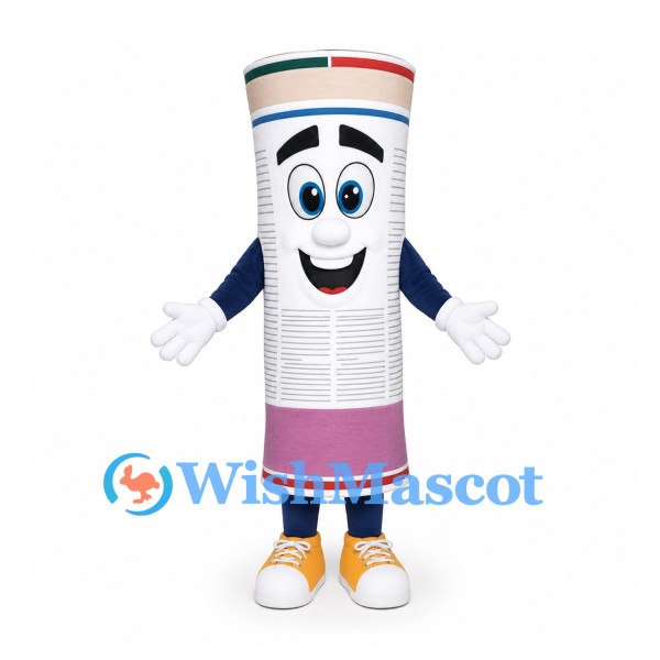Newspaper Mascot Costume with Rolled White Body and Smiling Face