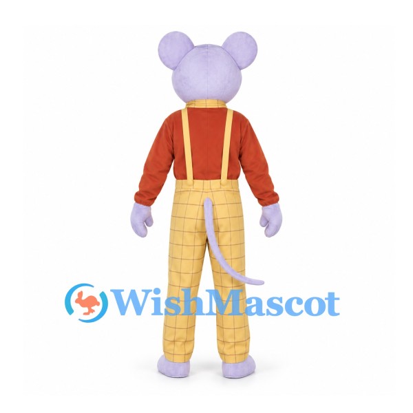 Mouse Mascot Costume in Lavender with Red Shirt and Yellow Plaid Pants