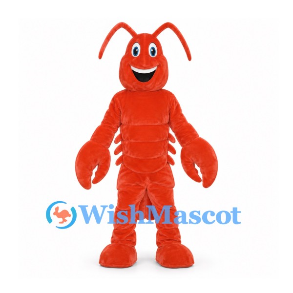 Lobster Mascot Costume in Orange with Large Claws and Long Antennae