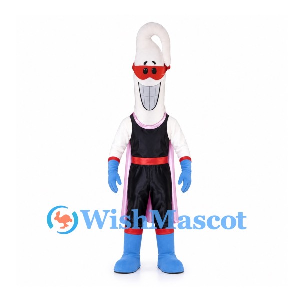 Superhero Tooth Mascot Costume with Black Outfit and Pink Cape