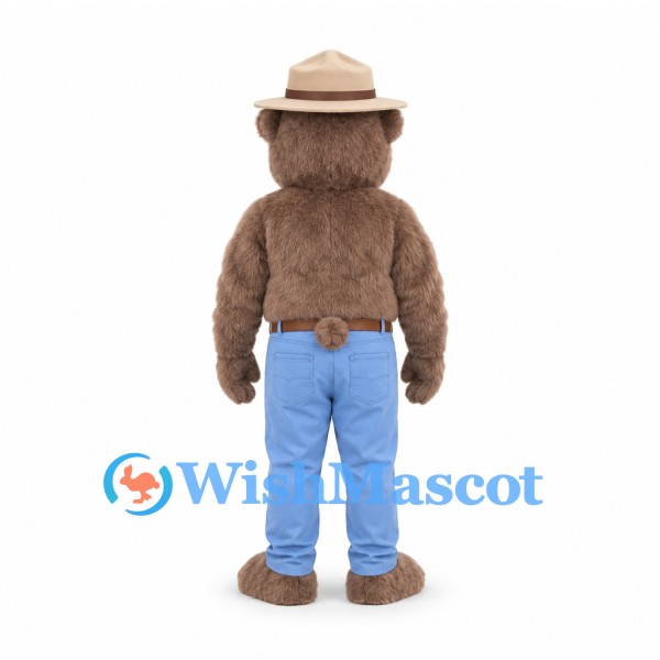 Cowboy Bear Mascot Costume with Tan Hat and Blue Jeans