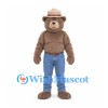 Cowboy Bear Mascot Costume with Tan Hat and Blue Jeans