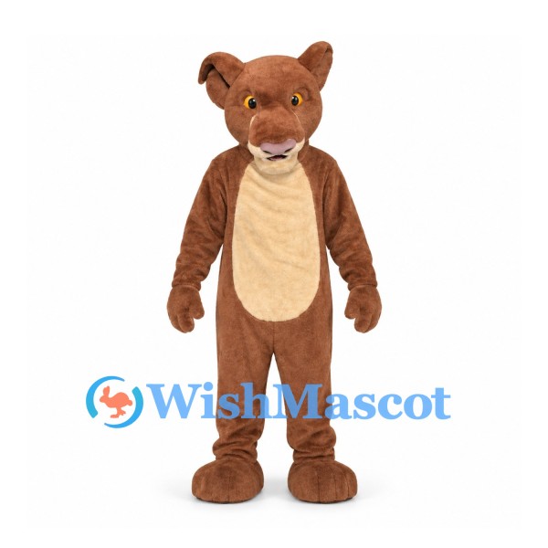 Cougar Mascot Costume in Brown with Cream Belly and Long Tail