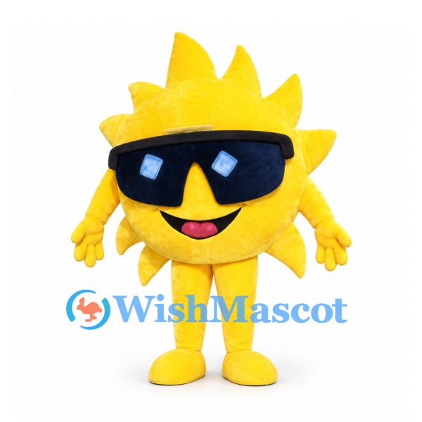 Sun Mascot Costume in Yellow with Large Black Sunglasses