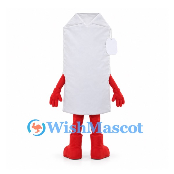 Milk Carton Mascot Costume in White with Red Gloves and Boots