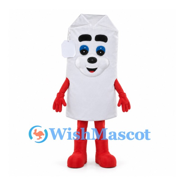 Milk Carton Mascot Costume in White with Red Gloves and Boots