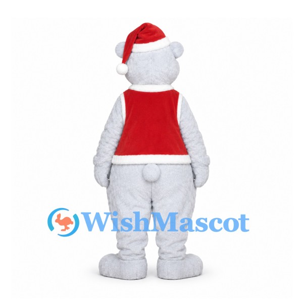 Christmas Polar Bear Mascot Costume with Red Santa Hat and Vest