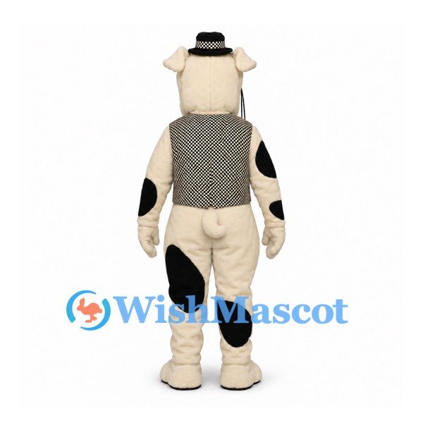Dog Mascot Costume with Black Eye Patch Checkered Vest and Hat
