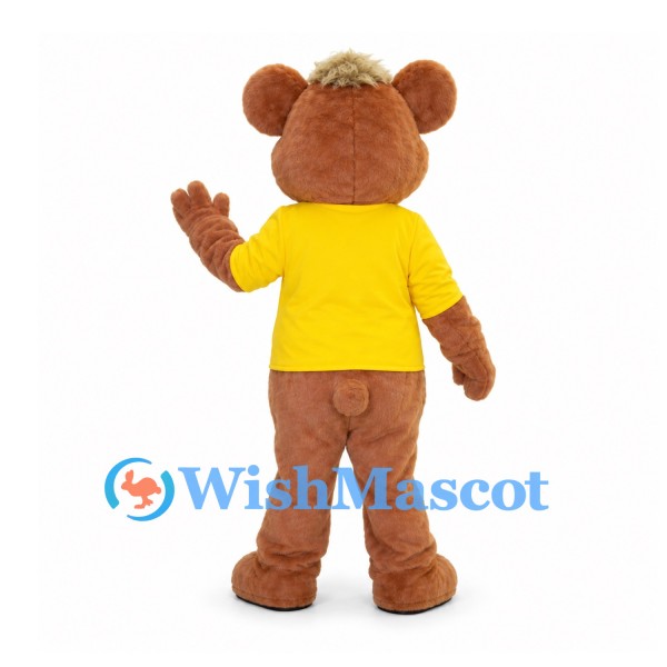 Bear Mascot Costume with Yellow Shirt and Brown Pants