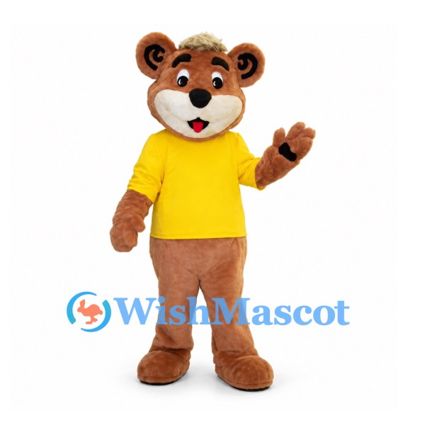 Bear Mascot Costume with Yellow Shirt and Brown Pants