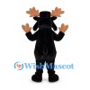Moose Mascot Costume in Black with Brown Antlers and White Shirt