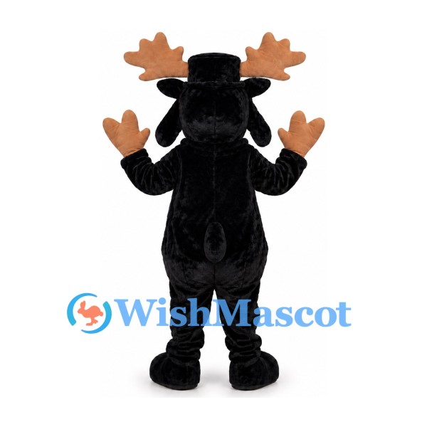 Moose Mascot Costume in Black with Brown Antlers and White Shirt