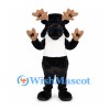 Moose Mascot Costume in Black with Brown Antlers and White Shirt