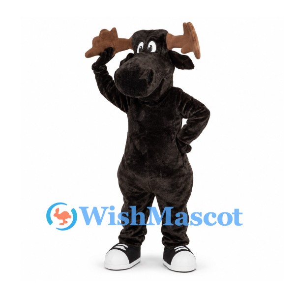 Moose Mascot Costume in Dark Brown with Large Antlers