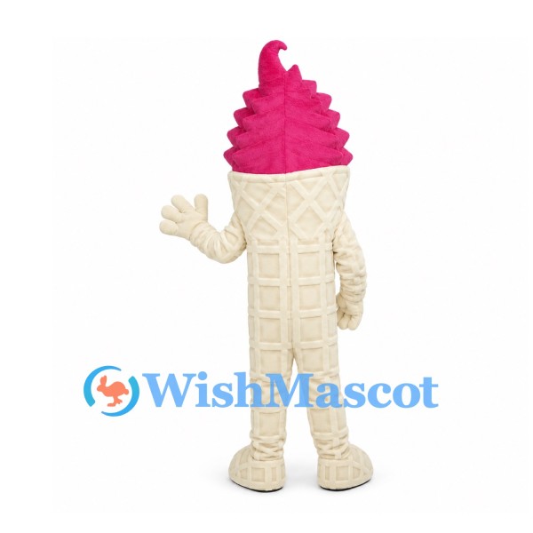 Ice Cream Cone Mascot Costume with Pink Soft Serve and Cream Waffle Body