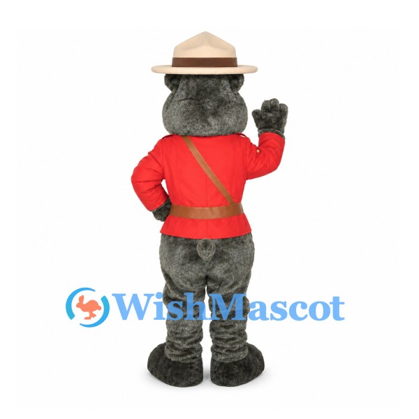 Mountie Beaver Mascot Costume with Red Uniform and Tan Hat