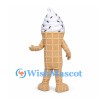 Ice Cream Cone Mascot Costume with White Soft Serve and Chocolate Sprinkles