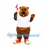 Beaver Mascot Costume with White Shirt and Red Sneakers