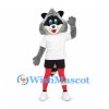 Raccoon Mascot Costume with White Sports Shirt and Red Socks