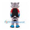 Raccoon Mascot Costume with Black Red and Blue Shirt
