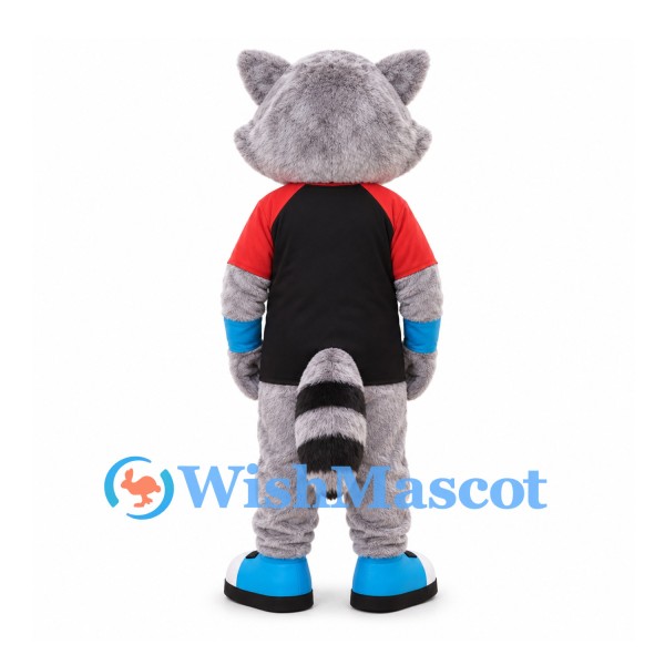 Raccoon Mascot Costume with Black Red and Blue Shirt