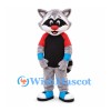 Raccoon Mascot Costume with Black Red and Blue Shirt