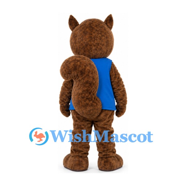 Squirrel Mascot Costume in Brown with Blue Shirt and Buck Teeth