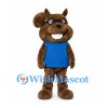 Squirrel Mascot Costume in Brown with Blue Shirt and Buck Teeth