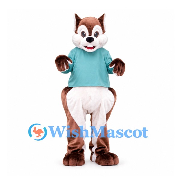 Fox Mascot Costume with Teal Shirt and White Belly