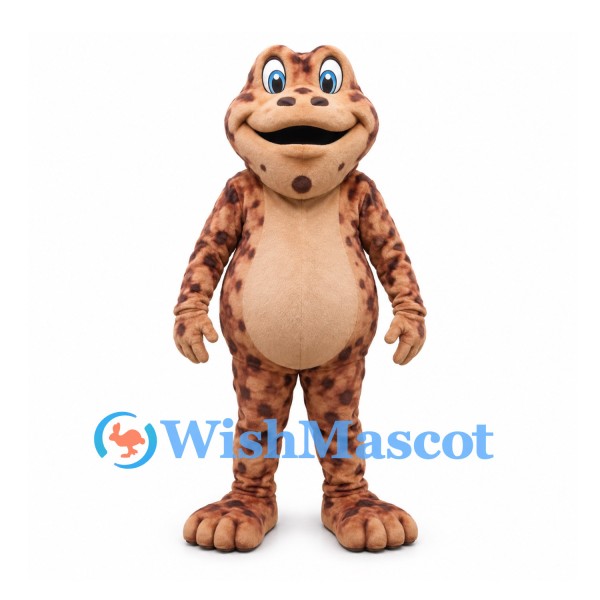 Frog Mascot Costume with Mottled Brown Body and Cream Belly