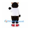 Bear Mascot Costume in Black with White Shirt and Red Sneakers
