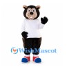 Bear Mascot Costume in Black with White Shirt and Red Sneakers