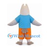 Bird Mascot Costume with Glasses Blue Shirt and Orange Shorts