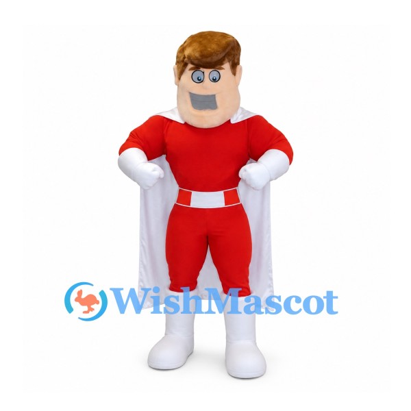 Superhero Mascot Costume with Red Suit and White Cape