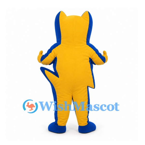 Superhero Cat Mascot Costume in Yellow with Blue Mask and Trim