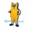 Superhero Cat Mascot Costume in Yellow with Blue Mask and Trim