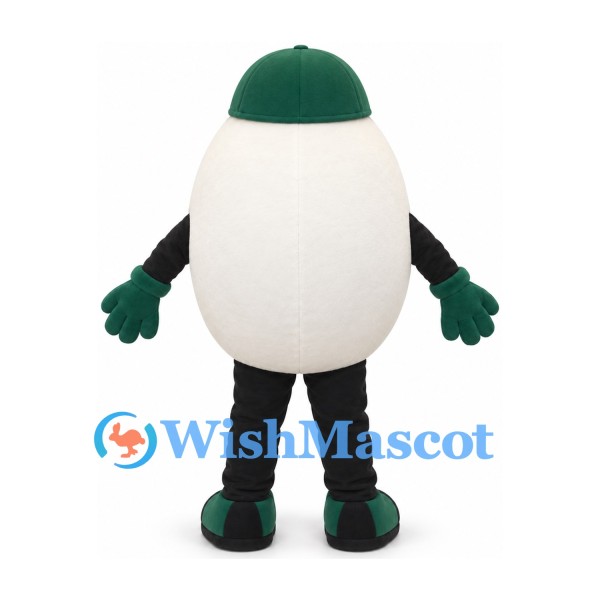 Egg Mascot Costume with Green Cap and Smiling Face