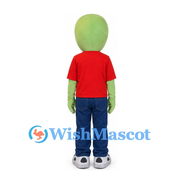 Alien Mascot Costume in Green with Red Shirt and Blue Pants