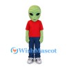 Alien Mascot Costume in Green with Red Shirt and Blue Pants