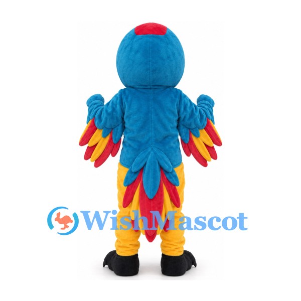 Parrot Mascot Costume with Blue Wings Yellow Belly and Red Tail Feathers