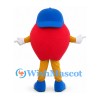 Red Ball Mascot Costume with Blue Cap and Yellow Legs