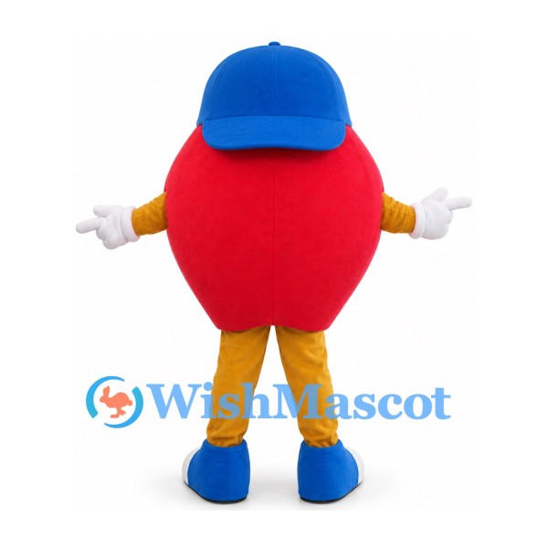 Red Ball Mascot Costume with Blue Cap and Yellow Legs