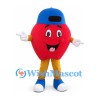 Red Ball Mascot Costume with Blue Cap and Yellow Legs