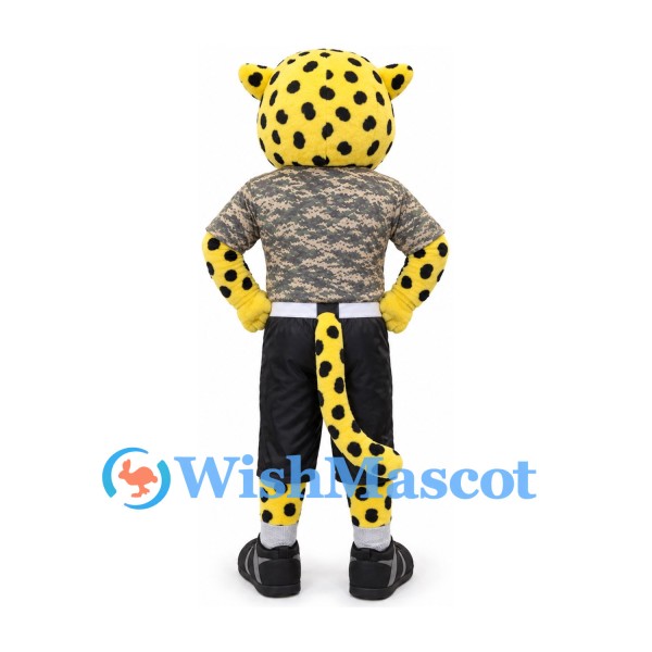 Leopard Mascot Costume with Gray Shirt and Black Pants