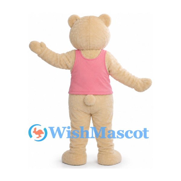 Bear Mascot Costume in Cream with Pink Sleeveless Shirt