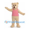 Bear Mascot Costume in Cream with Pink Sleeveless Shirt