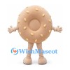 Donut Mascot Costume in Beige with Sprinkles and Smiling Face