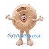 Donut Mascot Costume in Beige with Sprinkles and Smiling Face