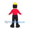 Construction Worker Mascot Costume with Yellow Hard Hat and Red Shirt