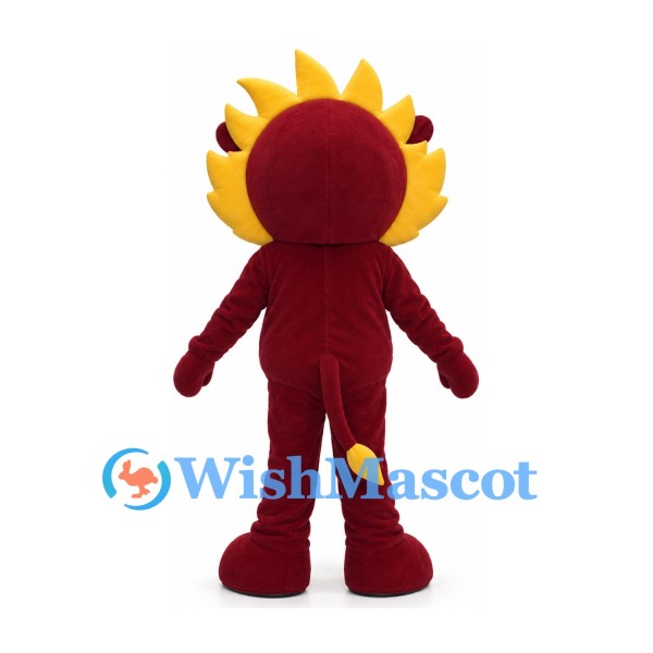 Lion Mascot Costume in Burgundy with Yellow Mane and Belly
